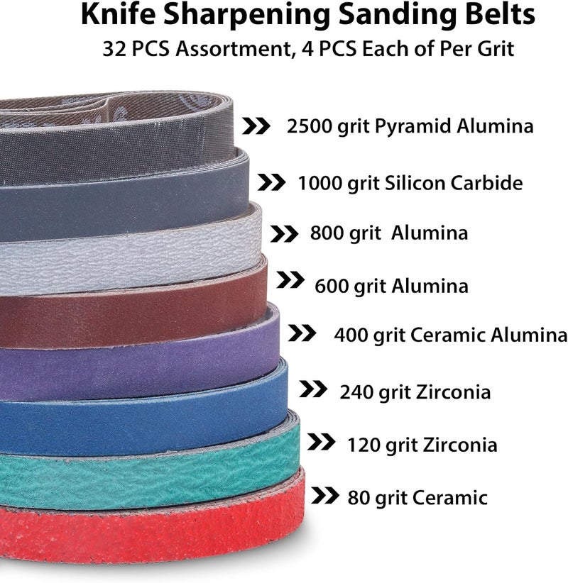 SHUTTLE GENIUS 32 Pack 1/2" x 10" Replacement Knife Sharpener Sanding Belts for Work Sharp WSCMB Combo Knife Sharpener, 80/120/240/400/600/800/1000/2500 Grit Sharpening Belts - Image 2